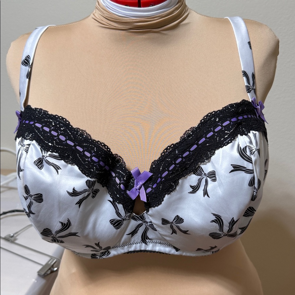 Cacique Black and White Bra with Purple Details